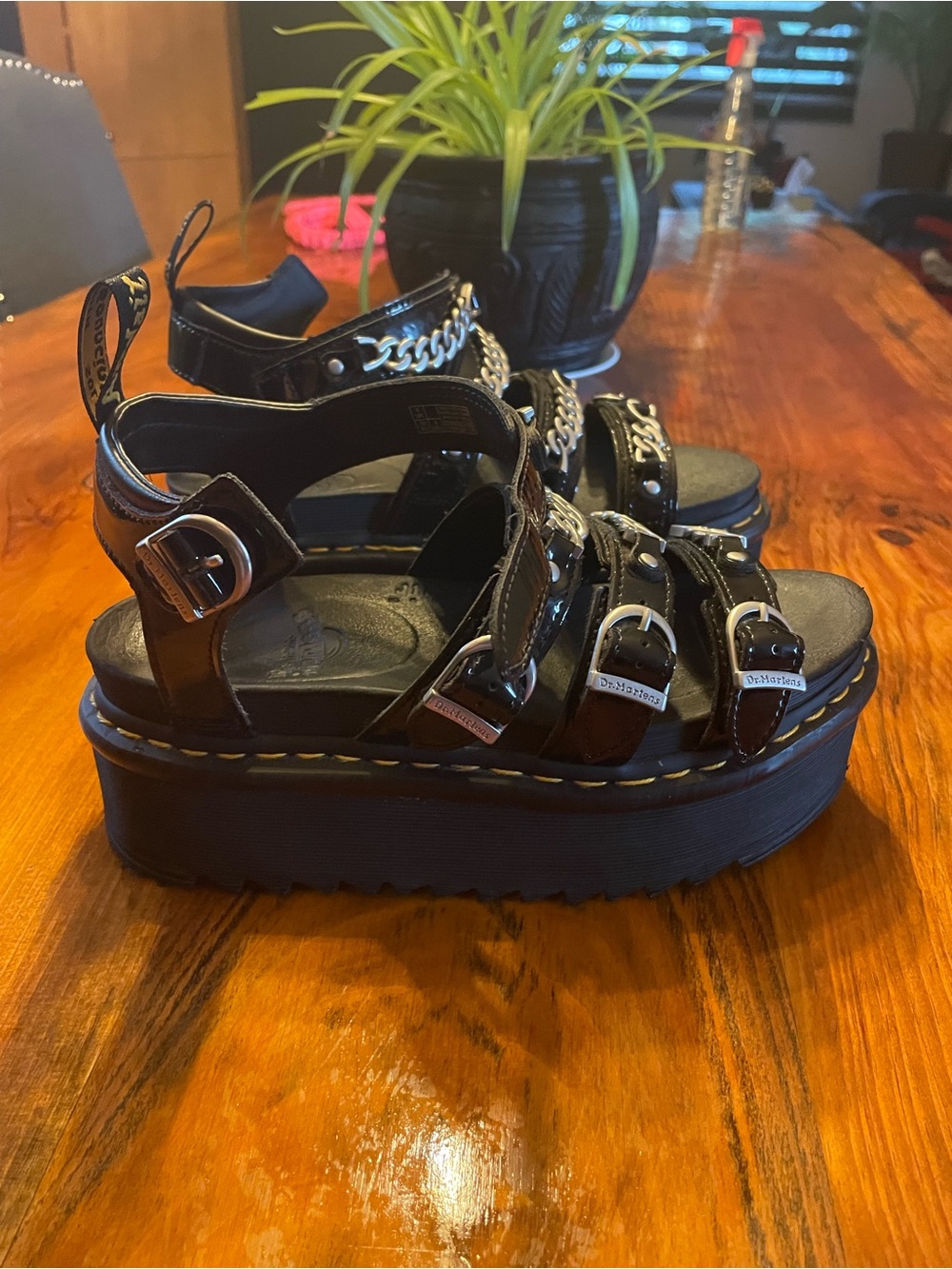 Dr. Martens Black Patent Platform Chain-Strap Sandals - Picture 2 of 6